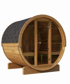 SaunaLife Model E7G 4 Person Barrel Sauna with Glass Front