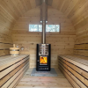 True North 2-4 Person 6’ Long Barrel Outdoor Sauna inside with wood burning heater