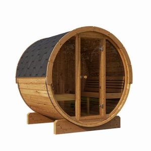 SaunaLife Model E8G 6 Person Barrel Sauna w Glass Front