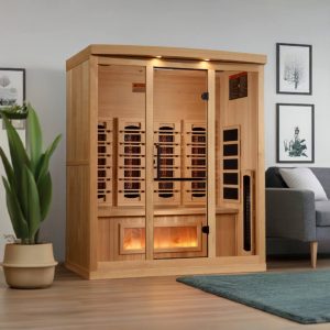 Golden Designs 4-Person Full Spectrum EMF FAR Infrared Sauna with Himalayan Salt Bar