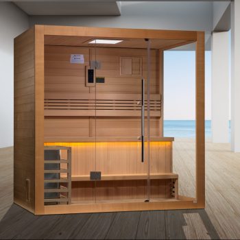Alternative view of Golden Designs Forssa Edition 3-4 Person Traditional Steam Sauna - Canadian Red Cedar Interior