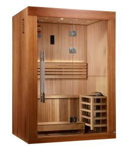 Golden Designs 2025 Updated "Sundsvall Edition" 2 Person Traditional Sauna - Canadian Red Cedar Interior and Pacific Premium Clear Cedar Exterior