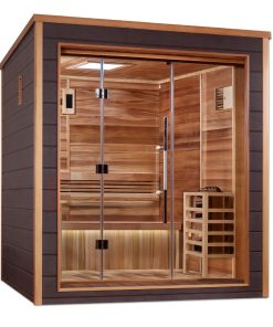 Golden Designs Drammen 3 Person Outdoor-Indoor Traditional Sauna - Canadian Red Cedar Interior