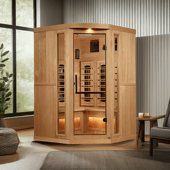 Golden Designs 3-Person Corner Full Spectrum FAR Infrared Sauna with Himalayan Salt Bar