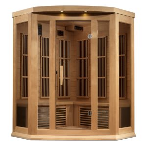 Golden Designs Maxxus "Chaumont Edition" 3-Person Corner Near Zero EMF FAR Infrared Sauna with Canadian Hemlock