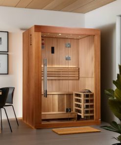 Golden Designs 2025 Updated "Sundsvall Edition" 2 Person Traditional Sauna - Canadian Red Cedar Interior and Pacific Premium Clear Cedar Exterior